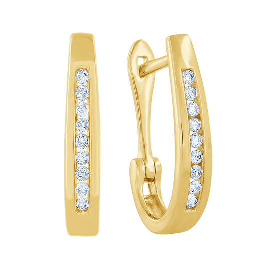 Channel-Set Diamond J-Hoop Earrings in 10K Yellow Gold (0.15 ct tw)