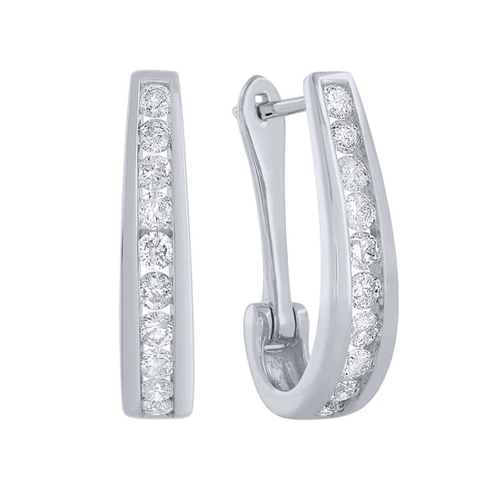 Channel-Set Diamond J-Hoop Earrings in 10K White Gold (1.00 ct tw)
