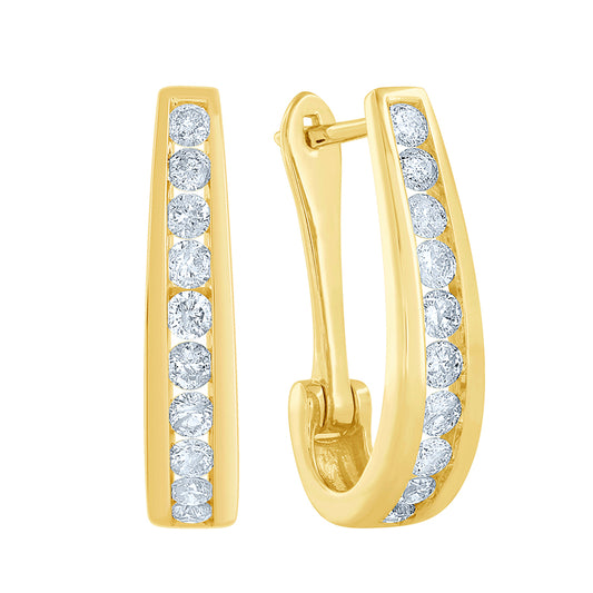 Channel-Set Diamond J-Hoop Earrings in 10K Yellow Gold (1.00 ct tw)
