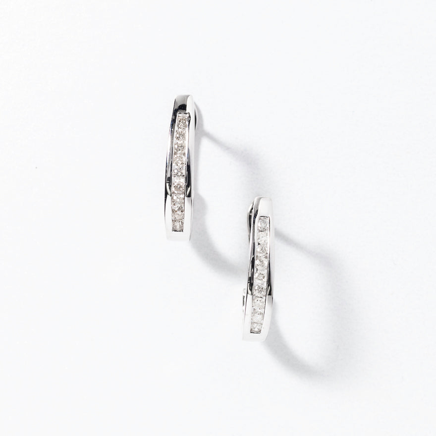 Channel-Set Diamond J-Hoop Earrings in 10K White Gold (0.25 ct tw)