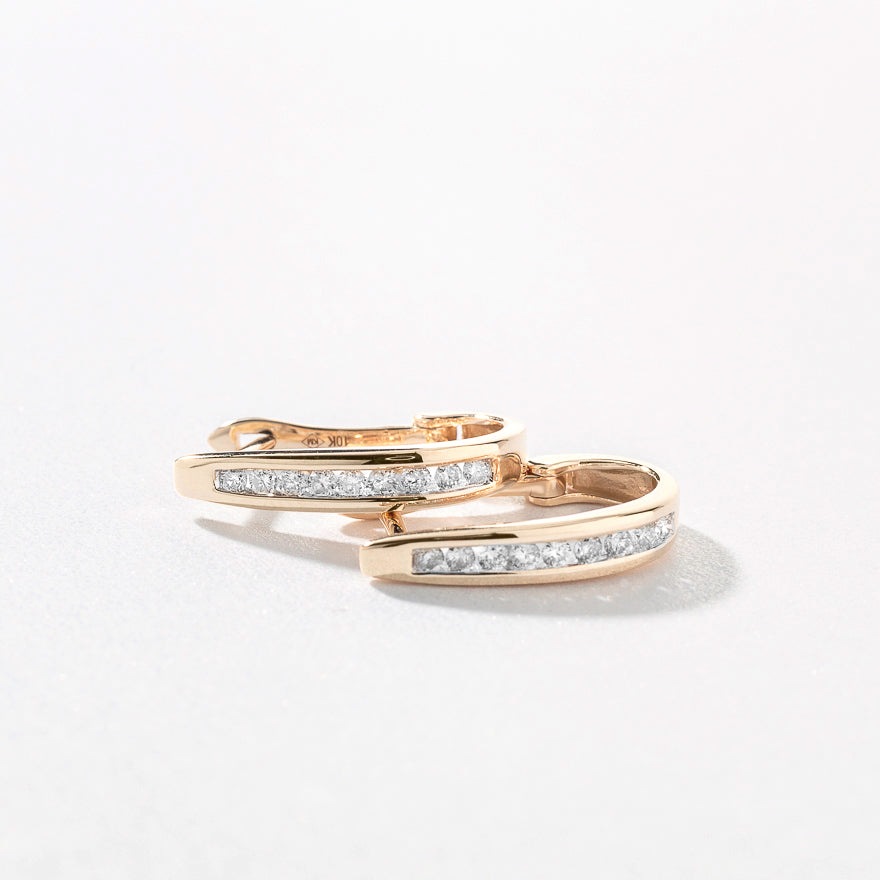 Channel-Set Diamond J-Hoop Earrings in 10K Yellow Gold (0.25 ct tw)