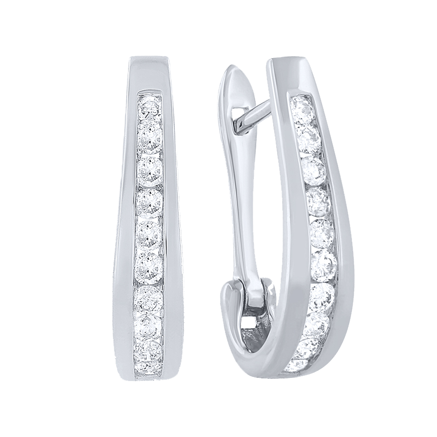 Channel-Set Diamond J-Hoop Earrings in 10K White Gold (0.50 ct tw)