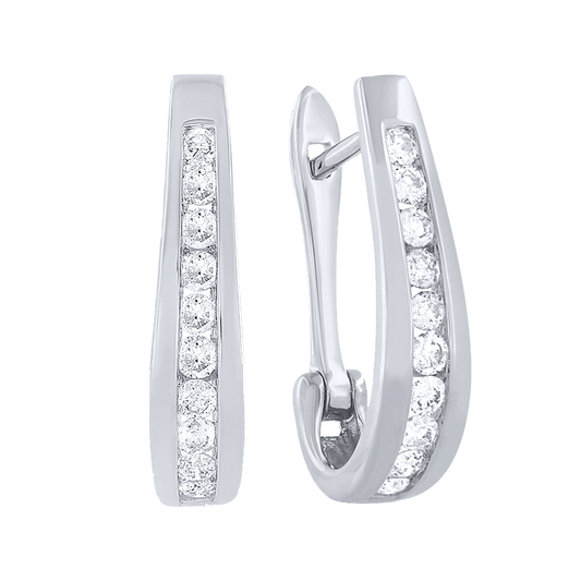 Channel-Set Diamond J-Hoop Earrings in 10K White Gold (0.50 ct tw)