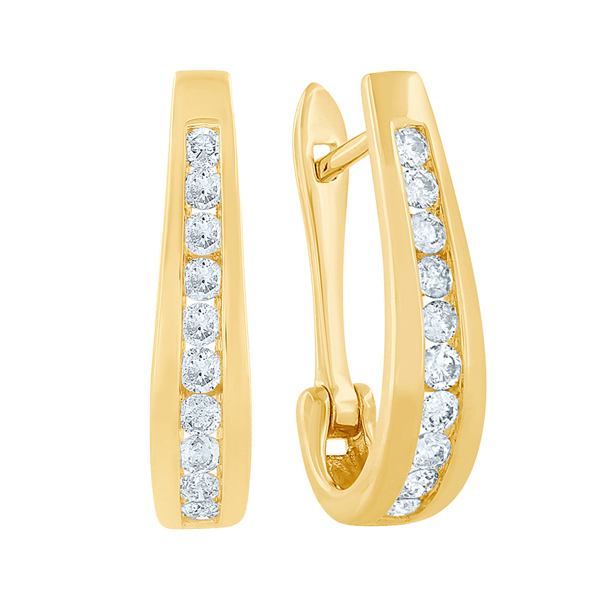 Channel-Set Diamond J-Hoop Earrings in 10K Yellow Gold (0.50 ct tw)