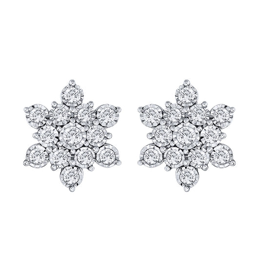 10K White Gold Diamond Cluster Star Stud Earrings (0.75 ct tw)