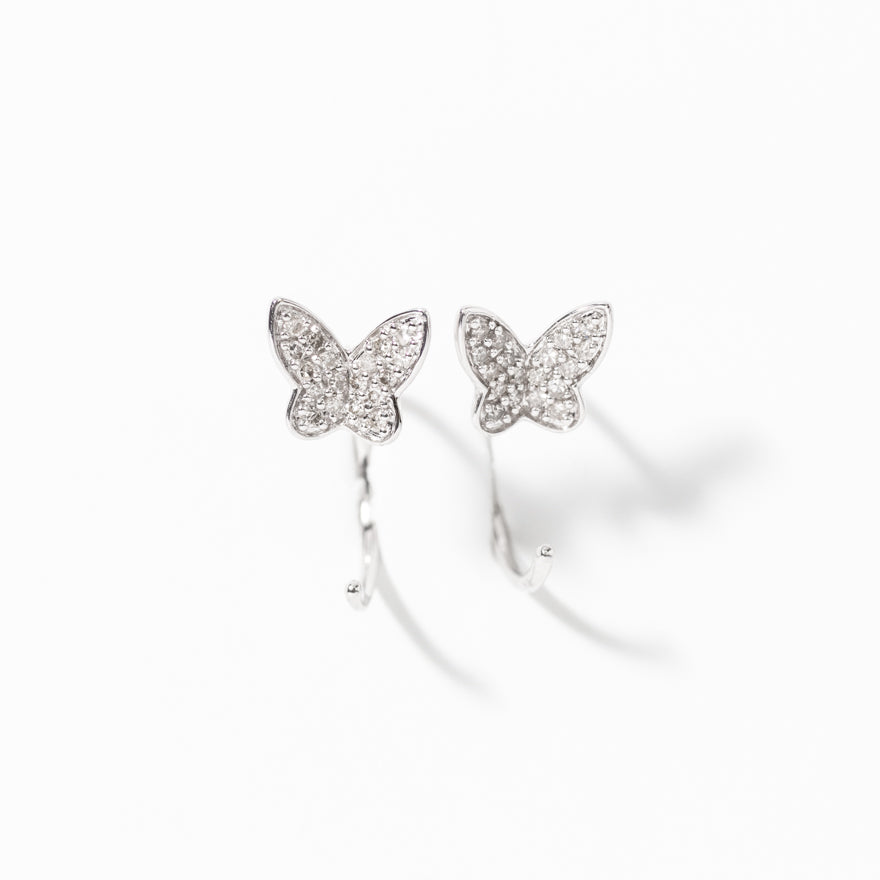 Diamond Butterfly Earrings in 10K White Gold (0.15 ct tw)