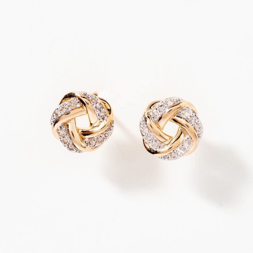 Diamond Love Knot Stud Earrings in 10K Yellow Gold (0.13 ct tw)