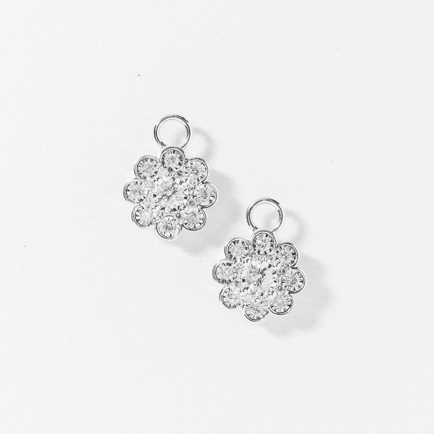 Diamond Hoop Earrings With Removable Flower Charm in 10K White Gold (0.88 ct tw)