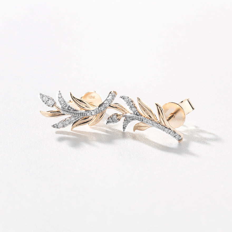 Palm Leaf Stud Earrings in 10K Yellow Gold (0.16 ct tw)