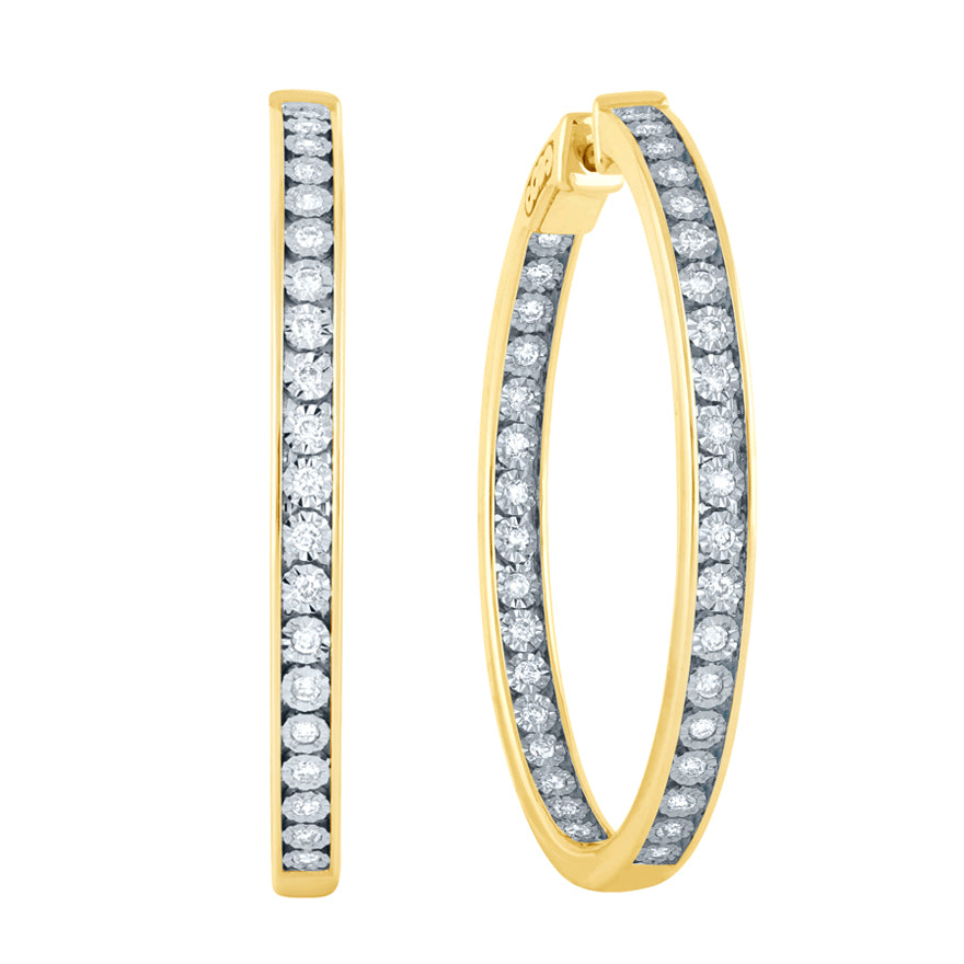 Diamond Hoop Earrings in 10K Yellow and White Gold (0.75 ct tw)