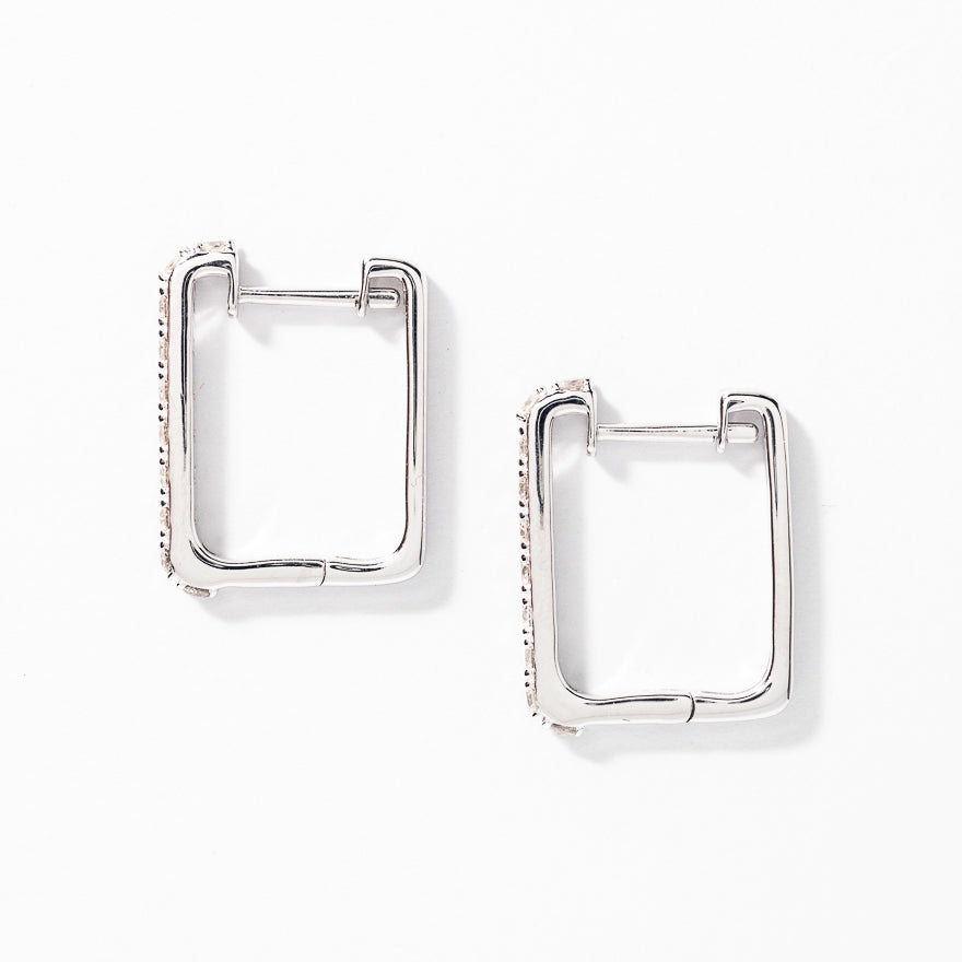 Diamond Rectangle Hoop Earrings in 10K White Gold (0.50 ct tw)