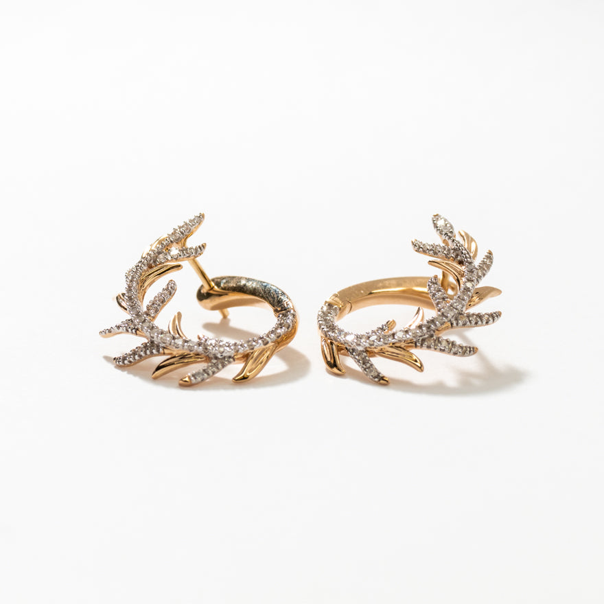 Diamond Leaf Earrings in 10K Yellow Gold (0.50 ct tw)