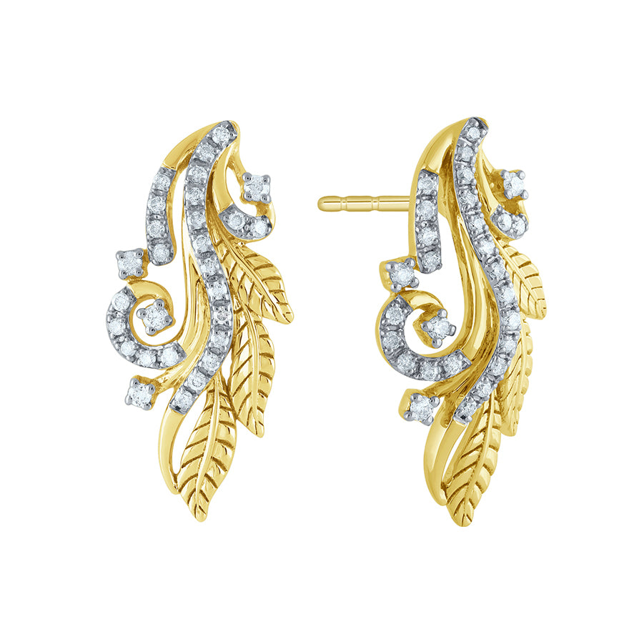 Diamond Cluster Floral Stud Earrings in 10K Yellow Gold