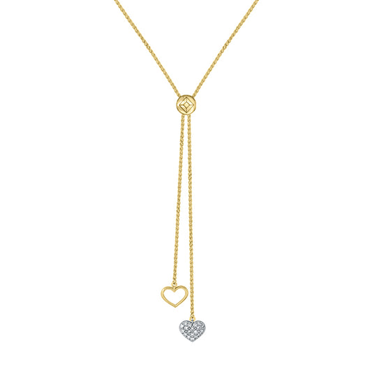 Diamond Accented Double Heart Bolo Necklace in 10K Yellow and White Gold (0.25 ct tw)