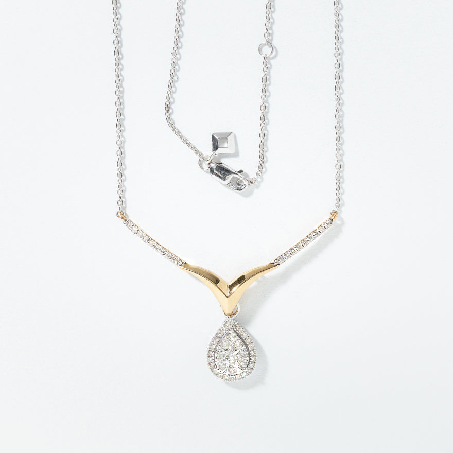 Diamond Cluster Necklace in 10K White and Yellow Gold (0.50 ct tw)