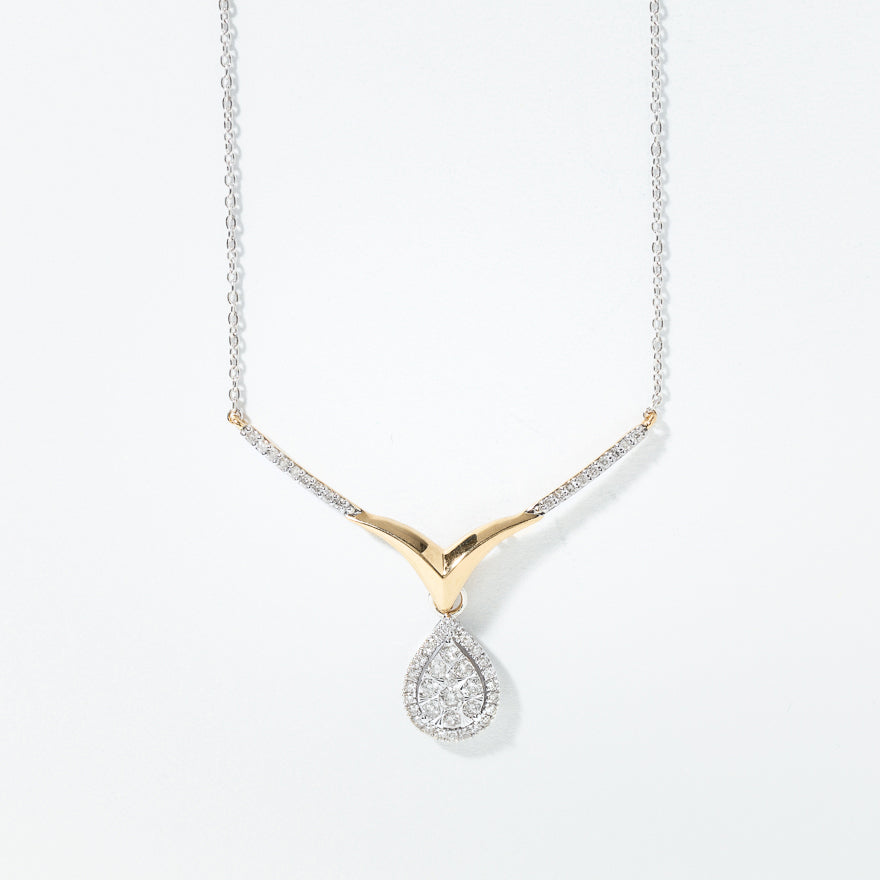 Diamond Cluster Necklace in 10K White and Yellow Gold (0.50 ct tw)