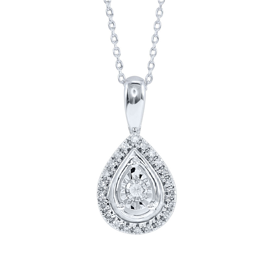 Miracle Mark Pear Shape Diamond Pendant Necklace in 10K White Gold (0.20ct tw)