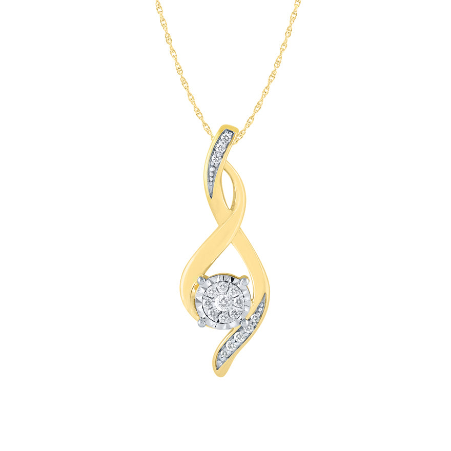 Diamond Cluster Twist Pendant Necklace in 10K Yellow and White Gold (0.16 ct tw)