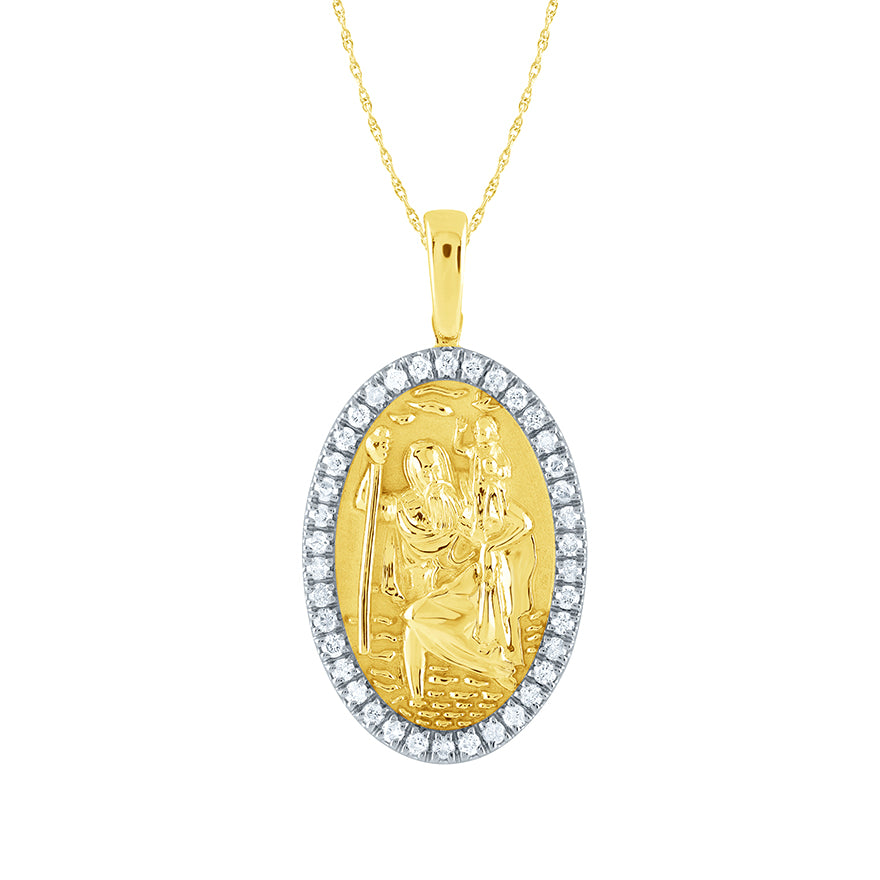 St. Christopher Diamond Pendant Necklace in 10K Yellow Gold (0.38 ct tw)