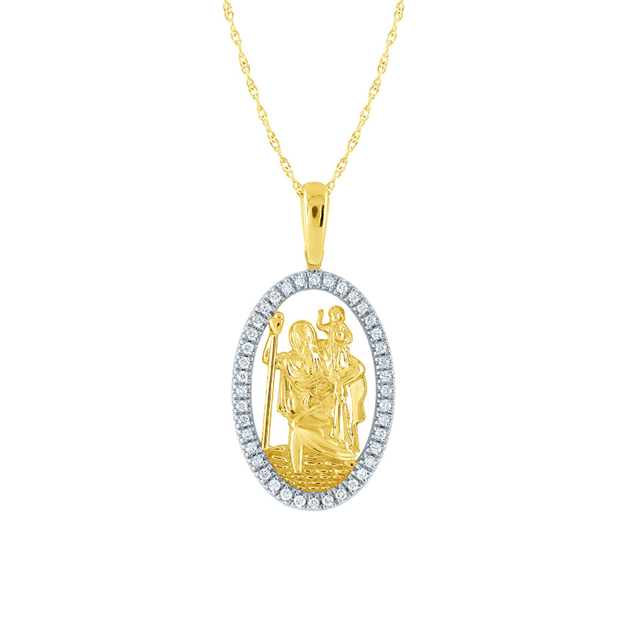 St. Christopher Diamond Pendant Necklace in 10K Yellow Gold (0.16 ct tw)