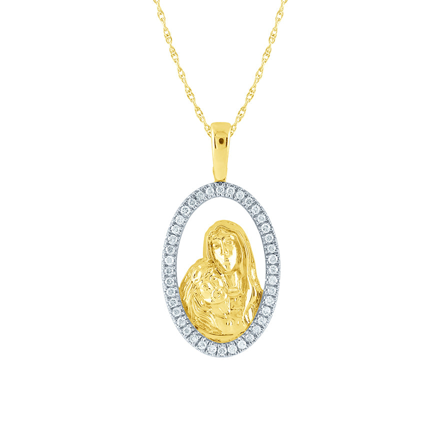 Virgin Mary With Jesus Diamond Pendant Necklace in 10K Yellow Gold (0.20 ct tw)