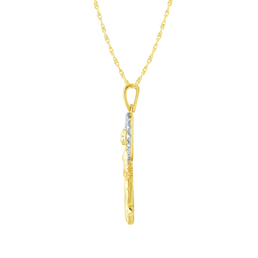 Virgin Mary Diamond Pendant Necklace in 10K Yellow Gold (0.13 ct tw)
