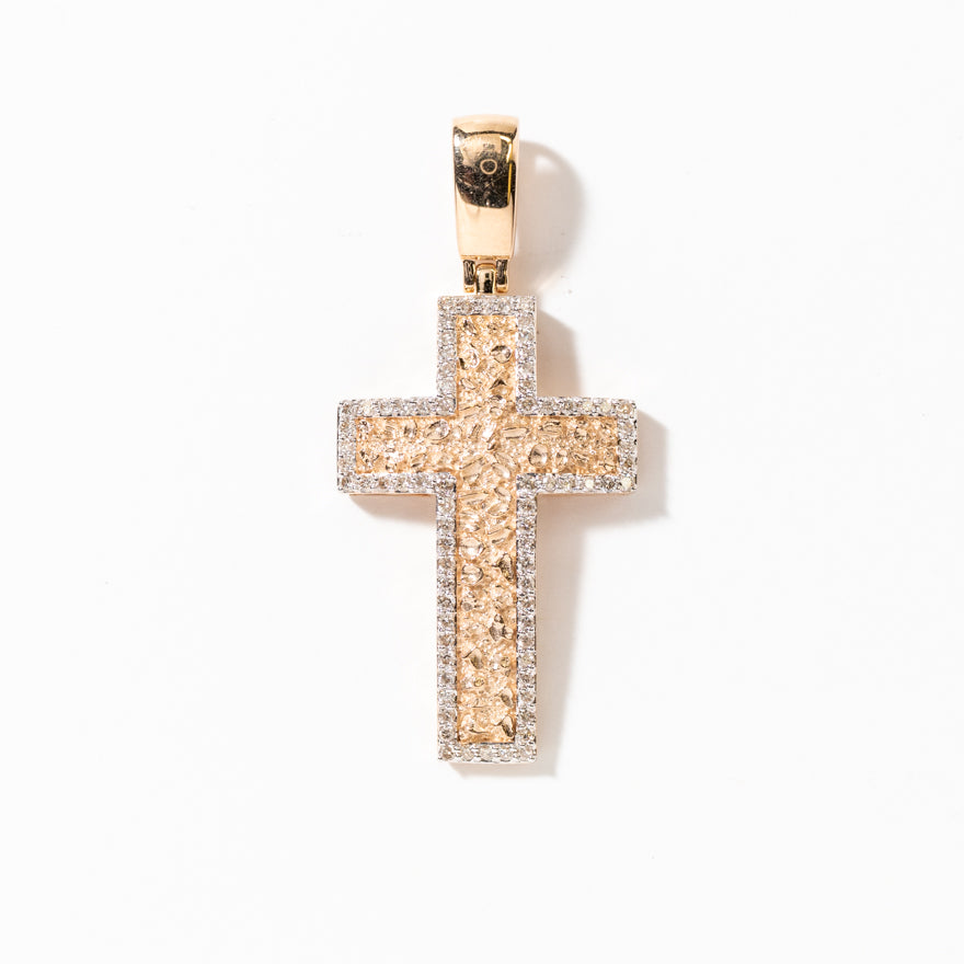 Diamond Nugget Cross Pendant in 10K Yellow Gold (0.39 ct tw)