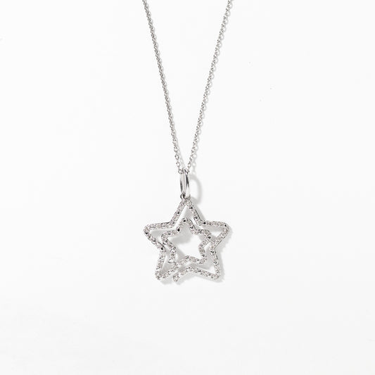 Double Star Diamond Pendant Necklace in 10K White Gold (0.16 ct tw)