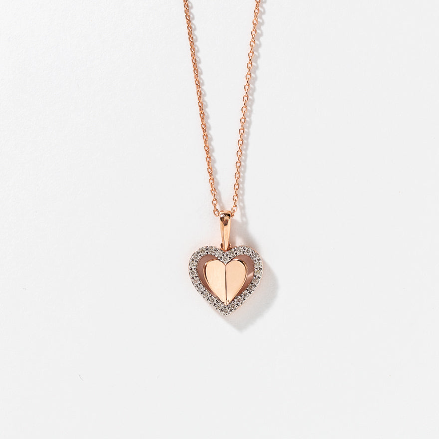 Diamond Heart Halo Pendant Necklace in 10K Rose Gold (0.10 ct tw)