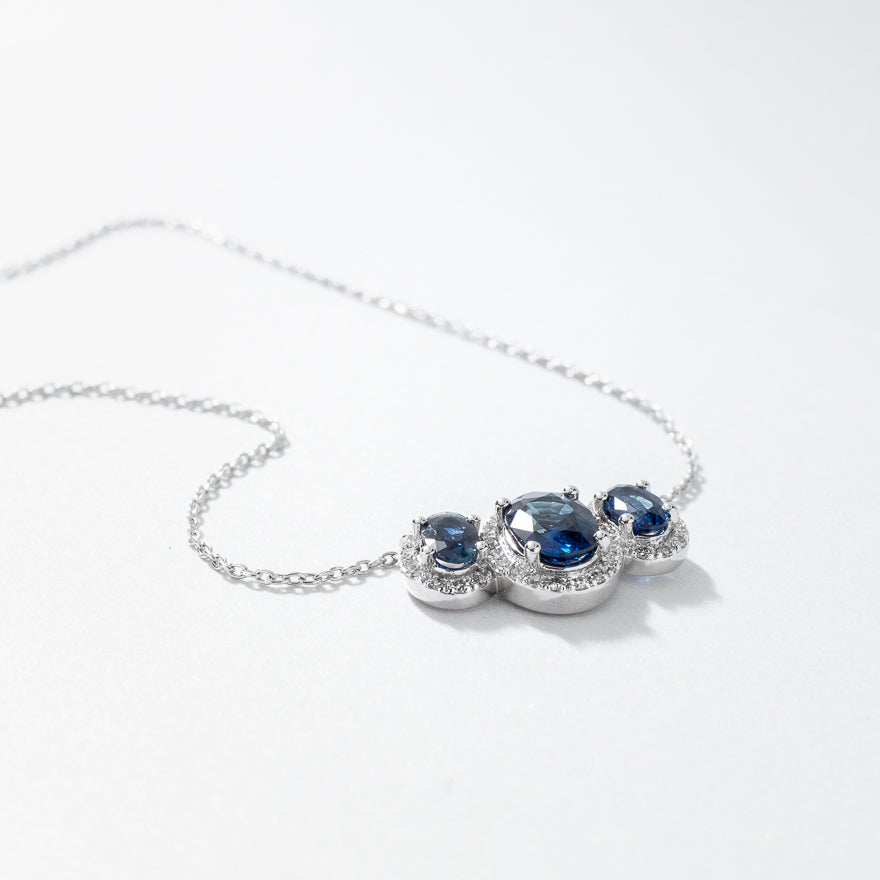 Sapphire and Diamond Pendant Necklace in 10K White Gold