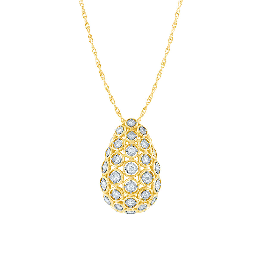 Euro-Design Domed Diamond Necklace in 10K Yellow and White Gold (0.50 ct tw)