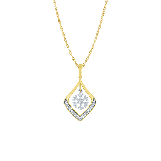 Snowflake Diamond Pendant Necklace in 10K Yellow and White Gold (0.12 ct tw)