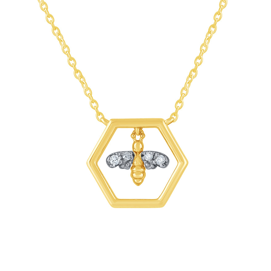 Honey Bee Diamond Pendant Necklace in 10K Yellow Gold (0.025 ct tw)