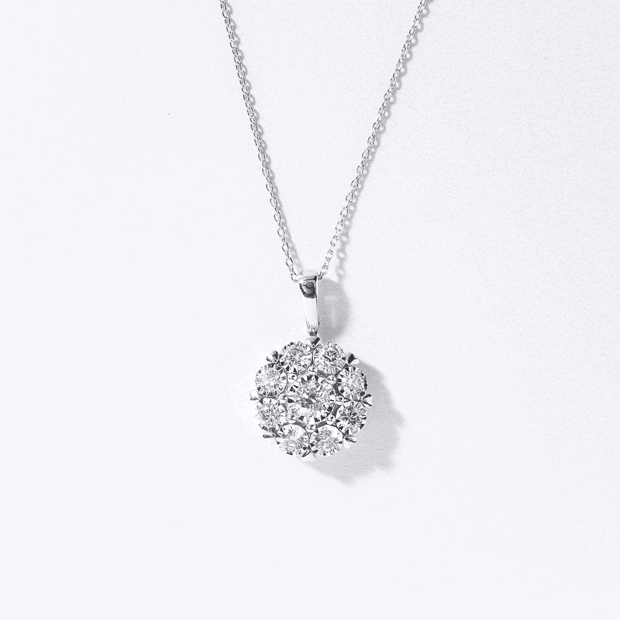 Diamond Cluster Pendant Necklace with Hidden Heart Motif in 10K White