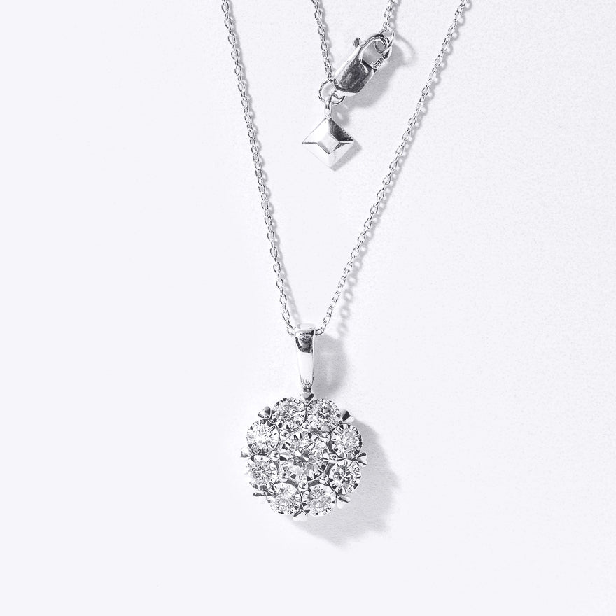 Diamond Cluster Pendant Necklace with Hidden Heart Motif in 10K White