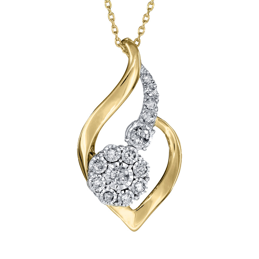 Diamond Pendant Necklace in 10K Yellow and White Gold (0.25ct tw)