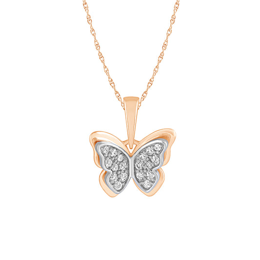 10K Rose and White Gold Diamond Butterfly Pendant (0.13 ct tw)