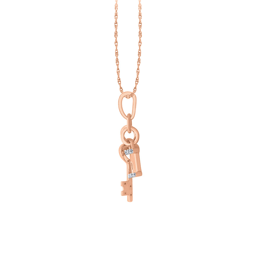 Lock and Key Pendant Necklace in 10K Rose Gold (0.08 ct tw)