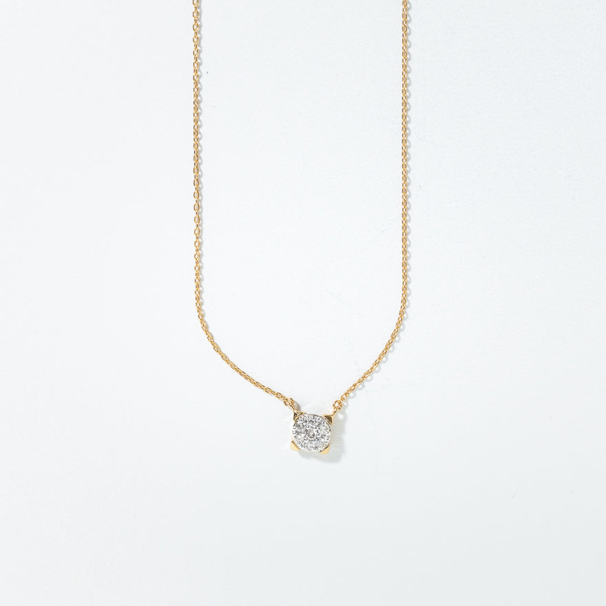 Diamond Cluster Pendant Necklace in 10K Yellow and White Gold (0.13 ct tw)