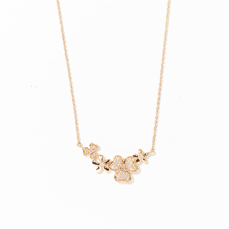Flower Diamond Cluster Necklace in 10K Yellow Gold (0.16 ct tw)