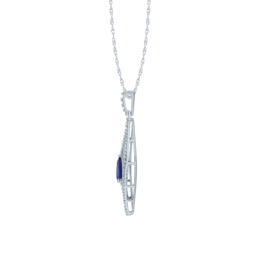 Pear Shape Sapphire and Diamond Pendant Necklace in 10K White Gold