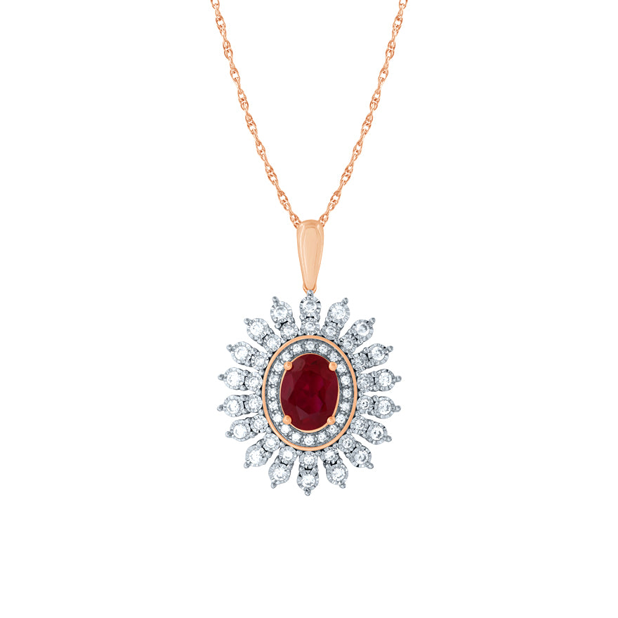 Ruby and Diamond Pendant Necklace in 14K Rose and White Gold