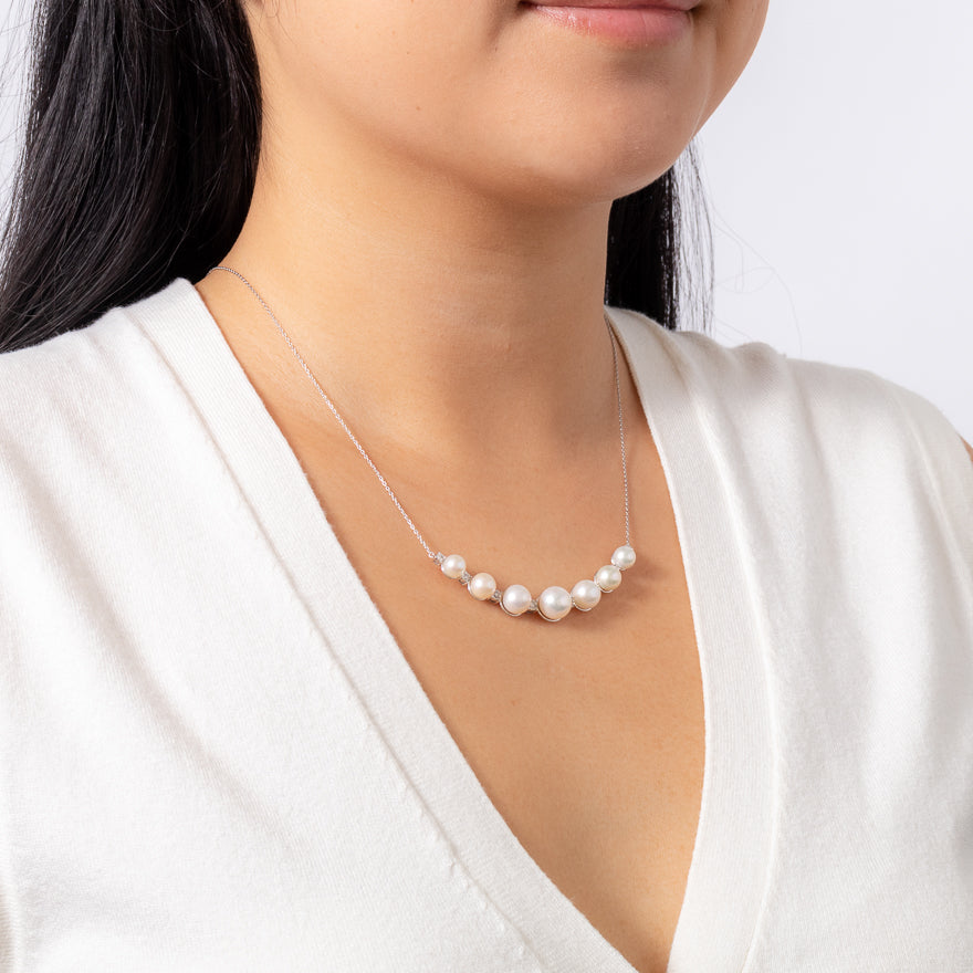 Pearl and Diamond Necklace in 10K White Gold – Ann-Louise Jewellers