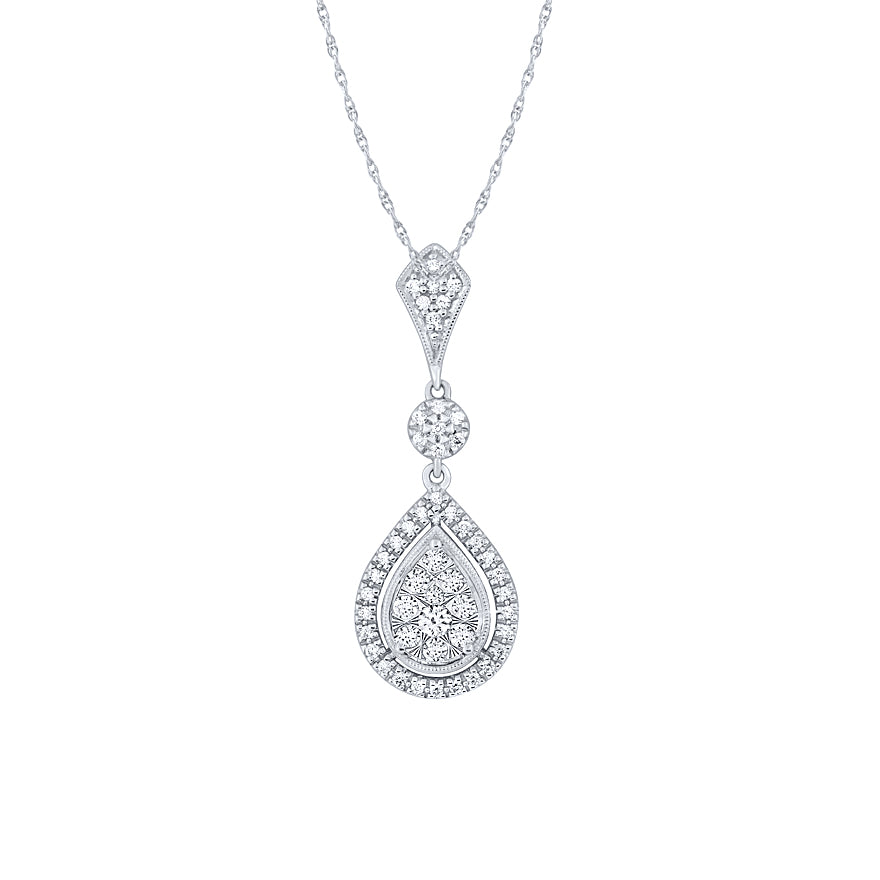 10K White Gold Pear Shaped Diamond Cluster Drop Pendant (0.50 ct tw)