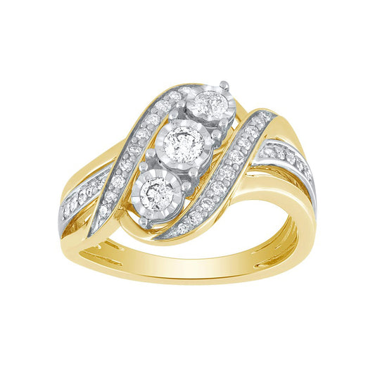 Three Stone Fashion Ring With Diamond Accents in 10K Yellow and White Gold (0.50 ct tw)