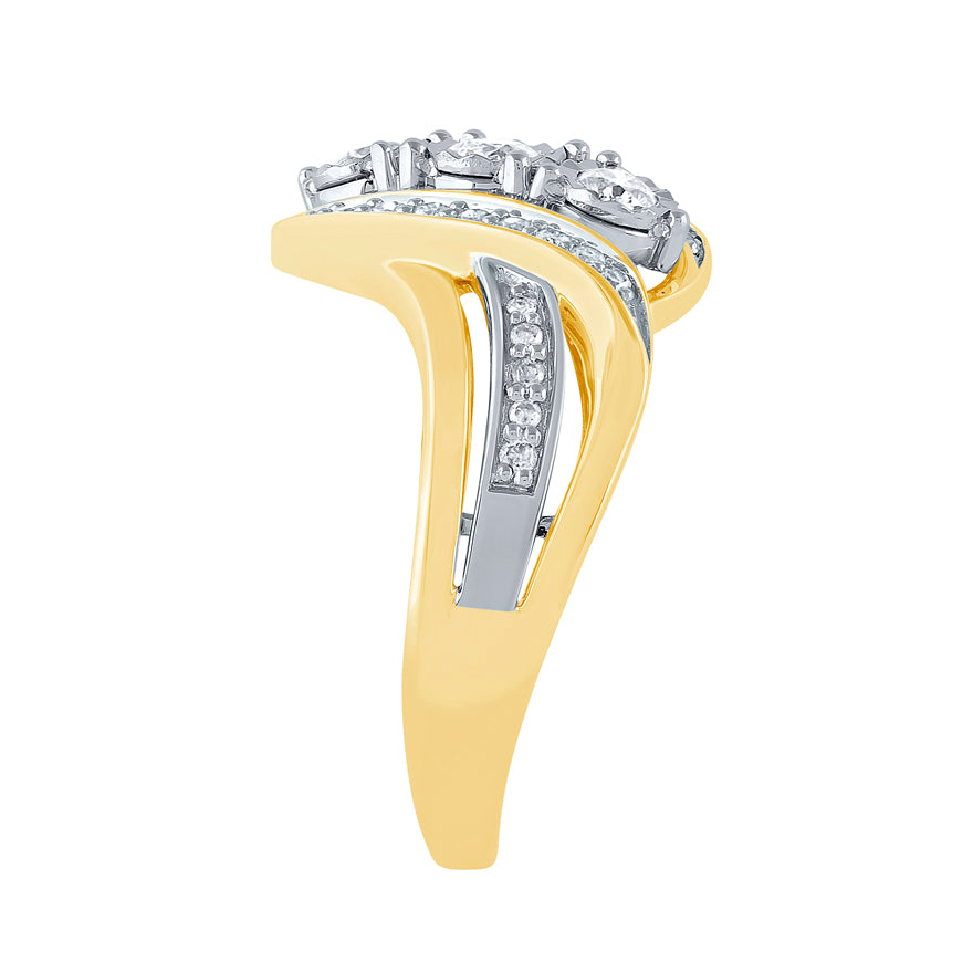 Three Stone Fashion Ring With Diamond Accents in 10K Yellow and White Gold (0.50 ct tw)