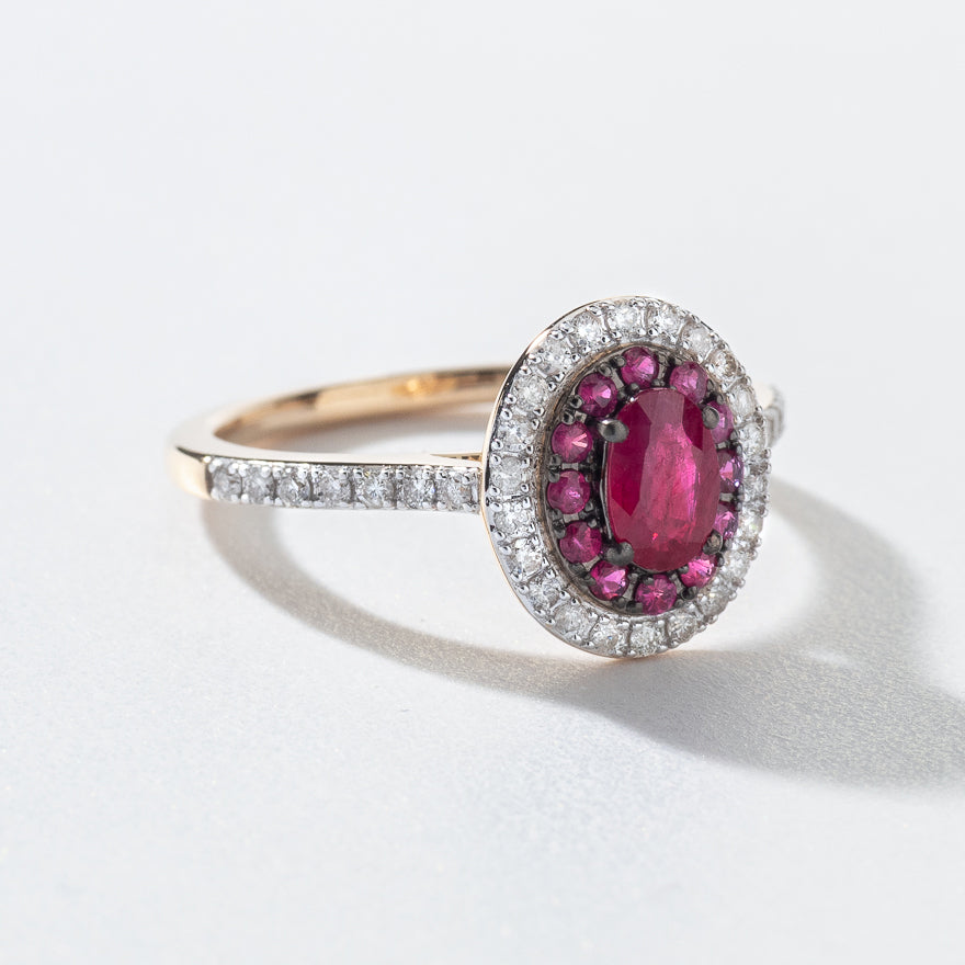 Double Halo Ruby and Diamond Ring in 10K Yellow Gold – Ann-Louise