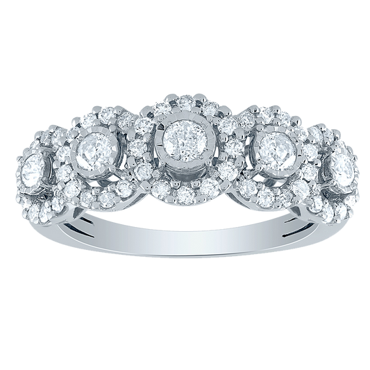 Five Stone Diamond Halo Anniversary Ring in 10K White Gold (0.75 ct tw)