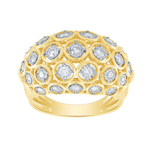 Euro-Design Domed Diamond Ring in 10K Yellow and White Gold (0.50 ct tw)