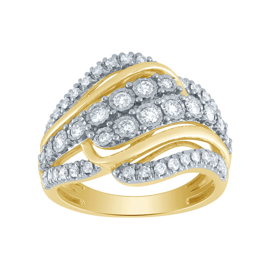 Diamond Cluster Dinner Ring in 10K Yellow and White Gold (0.75 ct tw)